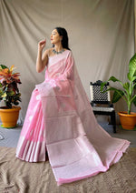 Load image into Gallery viewer, Linen silk x Silver zari - Pastel Pink
